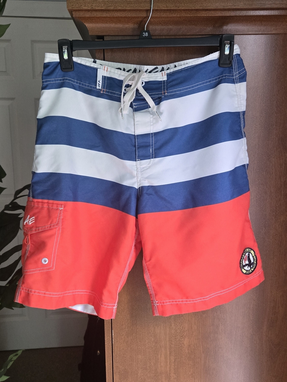 American Eagle Outfitters Navy, White & Red Striped Swim Trunks